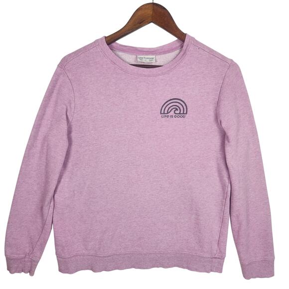 Life Is Good Simply True Crew French Terry Sweatshirt Women’s SZ M Logo Pink EUC - Picture 1 of 12
